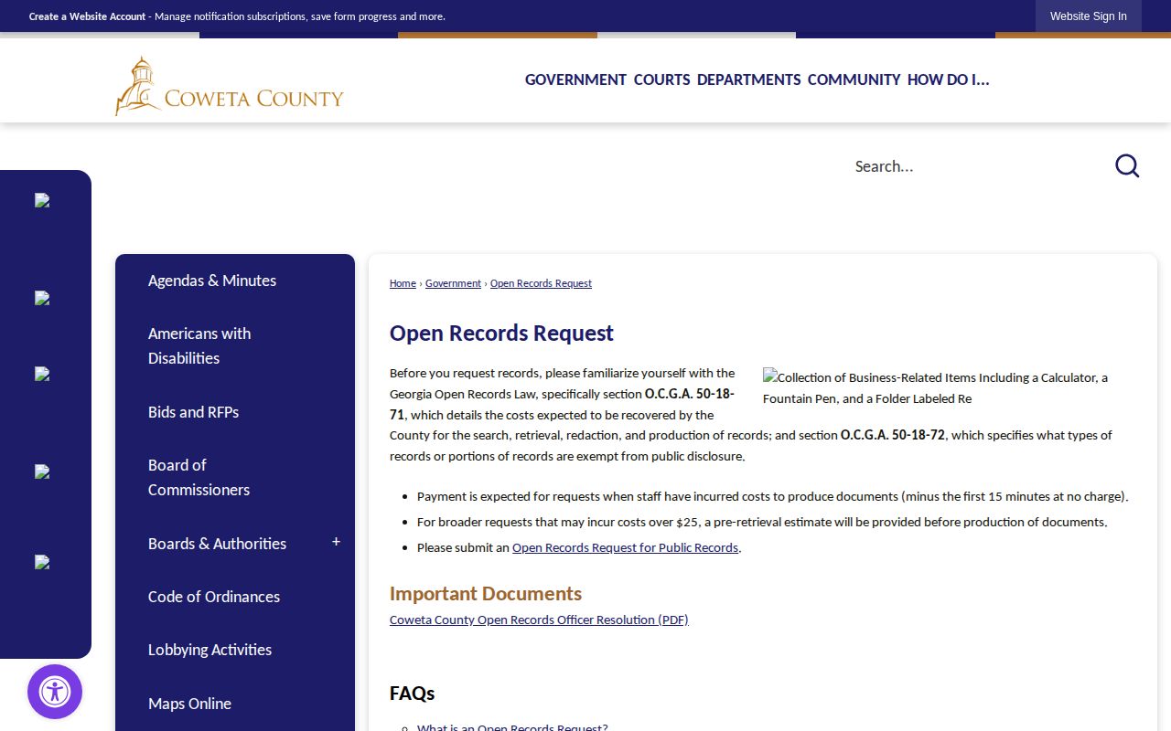 Coweta County release records open-records request page