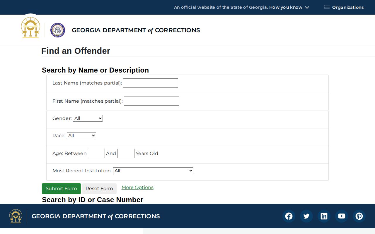 Georgia GDC search fields for Coweta County released inmates