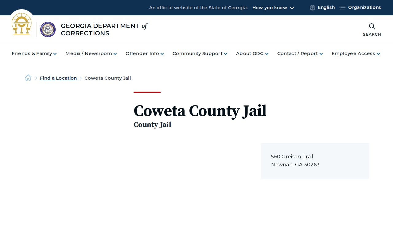 Coweta County Jail release records facility page