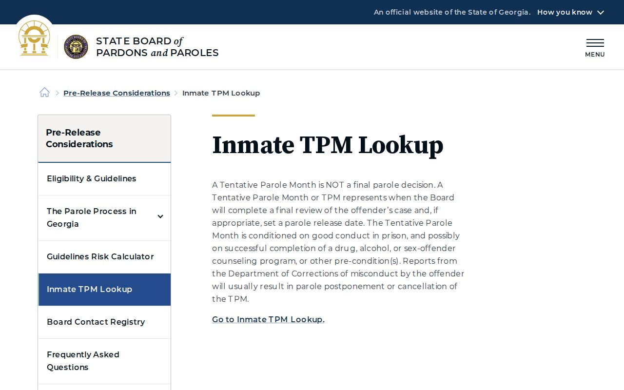Coweta County parole release TPM explanation record